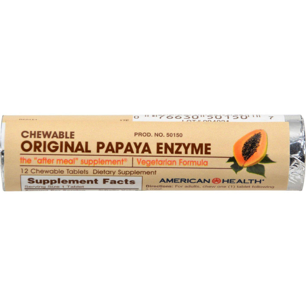 American Health Original Papaya Enzyme Chewable - 12 Chewable Tablets Each - Pack Of 16 - Case Of 16