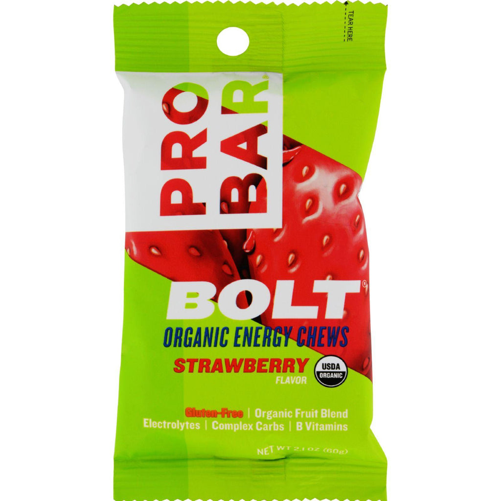 Probar Bolt Energy Chews - Organic Strawberry - 2.1 Oz - Case Of 12