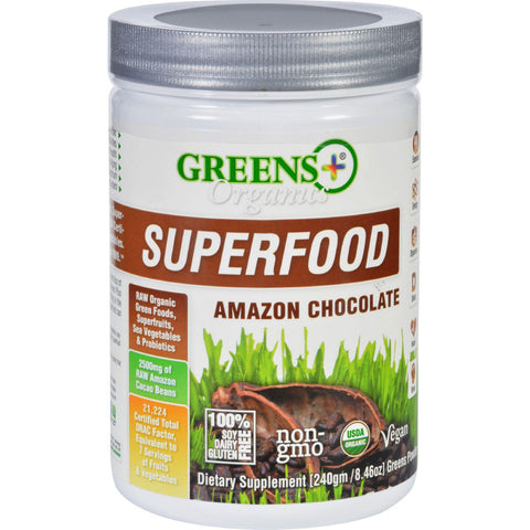 Greens Plus Superfood Powder - Amazon Chocolate - Organic - 8.6 Oz - Case Of 6