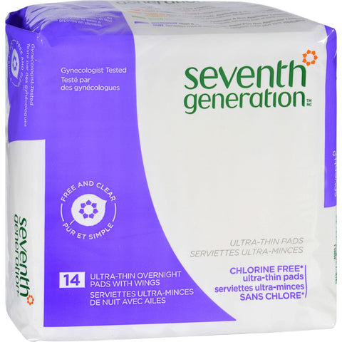 Seventh Generation Pads - Overnight - Ultra-thin - With Wings - 14 Count