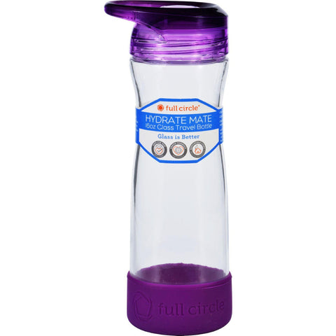 Full Circle Home Water Bottle - Travel - Glass - Hydrate Mate - Elderberry - 16 Oz
